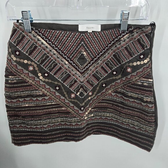 Talori Green Embroidered Beaded Bohemian 100% Cotton Lined Mini Skirt Small - Picture 1 of 12
